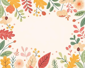 Autumn harvest, oak wood border, blank center for text, flat design illustration