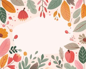 Fototapeta premium Autumn harvest scene, oak branches, flat design illustration