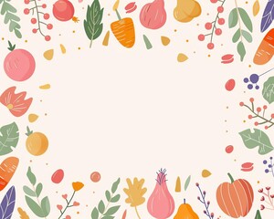 Harvest fruits and vegetables, oak wood frame, flat design illustration