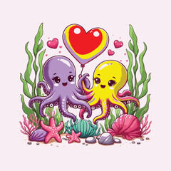 Cute octopus love stock illustrations