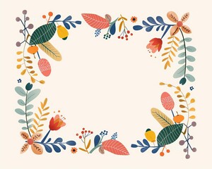 Oak frame with autumn harvest elements, flat design illustration