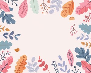 Oak leaf frame, harvest season, blank center for text, flat design illustration