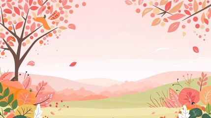 Oak tree silhouette, harvest produce frame, flat design illustration