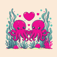 Cute octopus love stock illustrations