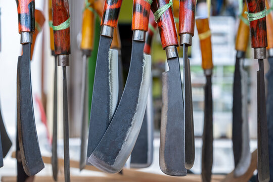 machetes made in the traditional way and sold in souvenir shops in Indonesia. The concept of a typical traditional weapon