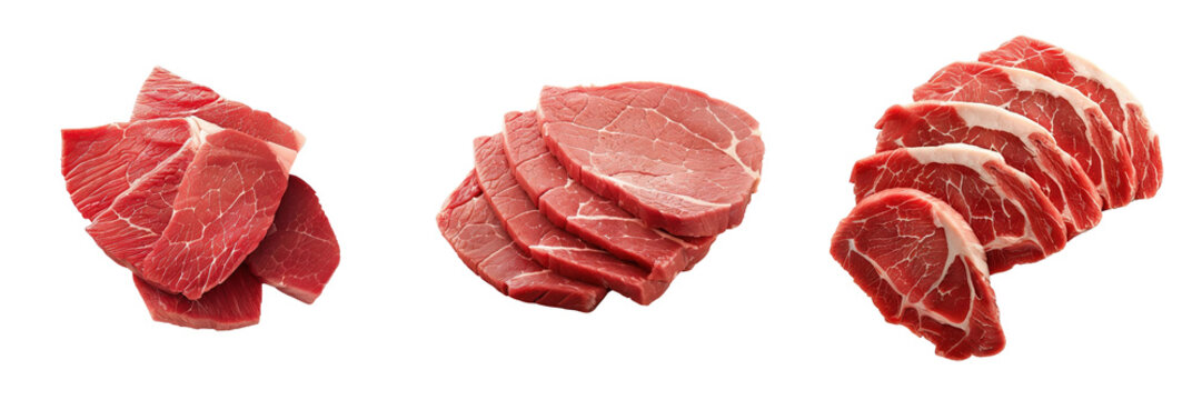 High-quality image of different cuts of fresh, raw beef meat. Perfect for culinary, food, and nutrition-related projects and presentations.