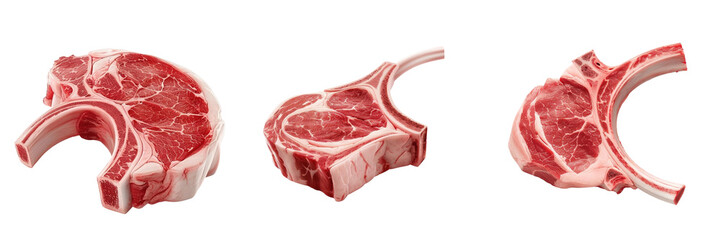 Fresh uncooked lamb chops on white background. High-quality image for culinary, butchery, and cooking themes. Great for recipes and food blogs.