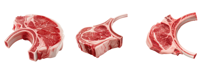Fresh uncooked lamb chops on white background. High-quality image for culinary, butchery, and cooking themes. Great for recipes and food blogs.