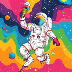 Stylish street graffiti with the astronout in space