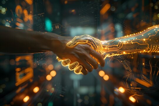 Hand deal between human and digital hand integration between human and artificial intelligence