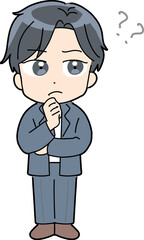 考えているビジネスカジュアルの男性