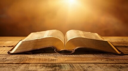 an old Bible on a table. directed light.