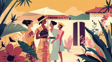 Obraz premium Subtle nods to cultural diversity in the setting, such as different languages, cultural attire, or traditional foods, emphasizing the universal nature of conversation.