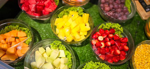 assortment of fresh organic vegetables and fruits in colorful arrangement , good for cooking multimedia creative content creation