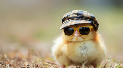 Delightful chubby baby chick wearing a cap and shades