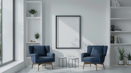 Minimalist Living Room Interior with Blue Armchairs