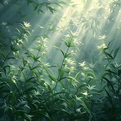 Green Forest Illustration with Sunbeams