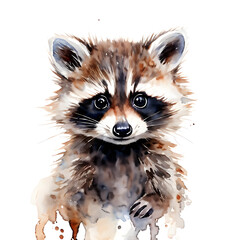 Fototapeta premium illustration watercolor baby raccoon white background 