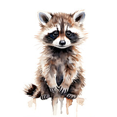 Obraz premium illustration watercolor baby raccoon white background 