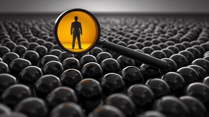 Fototapeta premium Yellow human icon in magnifier glass for customer focus concept.