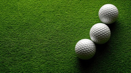 Top view of golf balls and tee on green surface with space for text