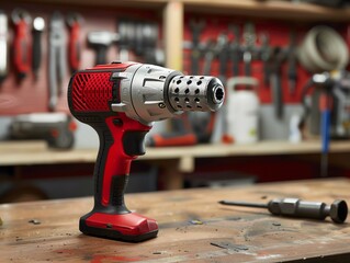 An air impact wrench on a workshop bench