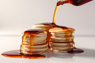 pancake stacks dripping with golden syrup and amber honey