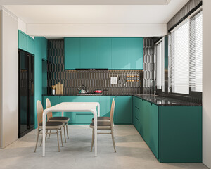 Modern Contemporary kitchen room 3d render.