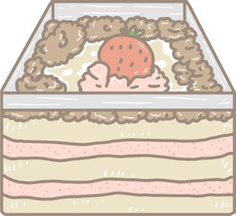 Cartoon square box cake decorated with chocolate cream and strawberries
