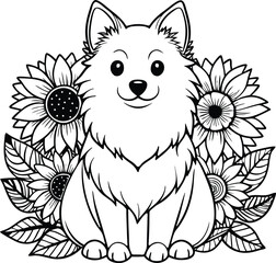 Cute Pomeranian Dog Outline isolated on white background