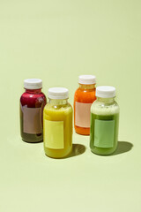 Colorful Detox Juice Bottles: Fresh Vegetable and Fruit Cleanse Program in Minimalist Pastel Patterns
