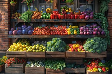 A vibrant and inviting scene of a farmers market stall overflowing with fresh produce.