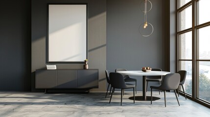 Modern Dining Room with Grey Walls and a White Table