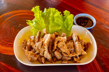 Thai Grilled Pork Neck with Spicy Dipping Sauce - Thai food style