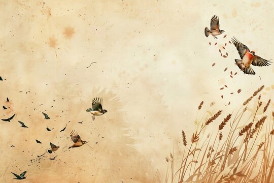 Biblical illustration of the parable of the sower with birds eating seeds.