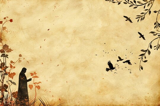 Biblical illustration of the parable of the sower with birds eating seeds.