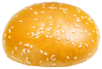 Top of hamburger bread bun isolated on white background. The freshly baked hamberger bun isolate on white PNMG File..