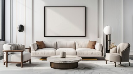 Modern Living Room Interior Design with White Sofa and Armchairs