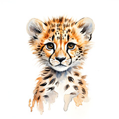 Obraz premium illustration watercolor baby cheetah white background 