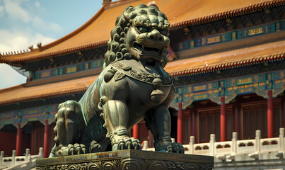 Naklejka premium chinese lion statue