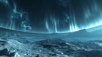 Fototapeta premium A Fantasy Planet with a Glowing Aurora Borealis