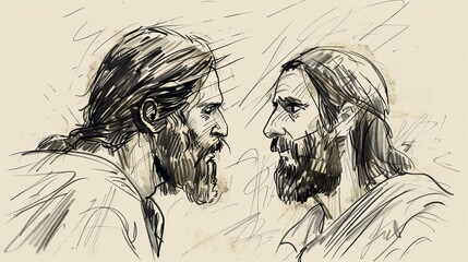 Jesus talking to a man.