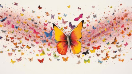 Abstract Butterfly Art with a Pink and White Background