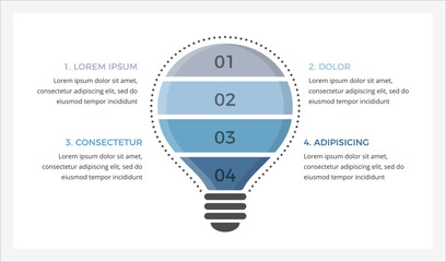 Infographic template with a light bulb divided on four elements, symbolizing innovative ideas, step or options, vector eps10 illustration