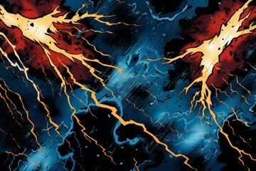Stream of colorful lightning strikes, comic book pattern.	
