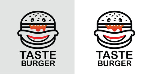 Naklejka premium Burger Logo, Fast food logo, Logo illustration, emblem, label, Burger vintage logo design