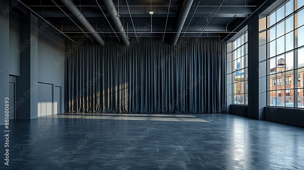 Aufkleber a spacious chamber featuring massive windows and a partitioned divider is illuminated via sunlight s