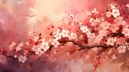 Pink Cherry Blossom Branch Painting