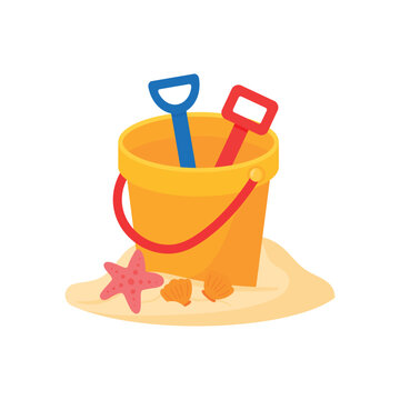 recommend clip art: Sand bucket with shovel icon vector illustration for kids summer beach vacation