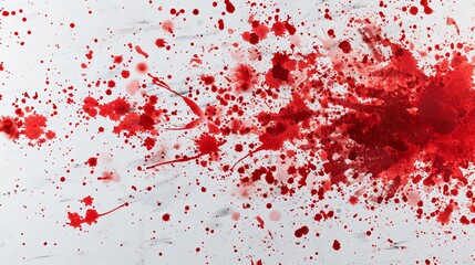 Fototapeta premium A fresh red blood splatter on white porcelain, with tiny specks scattered from the impact, creating a stark and visceral image suitable for horror-themed concepts.
